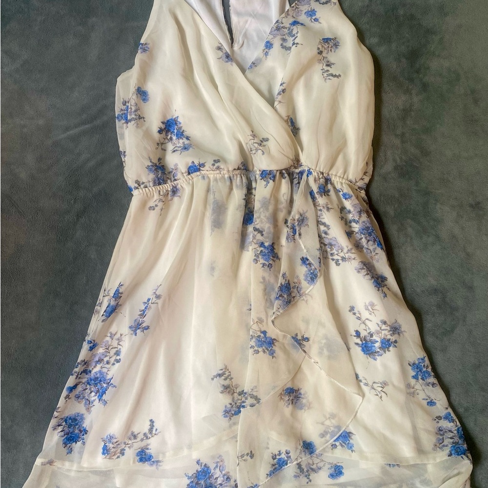 Altar'd State Cream and Blue Floral Mini Babydoll Dress